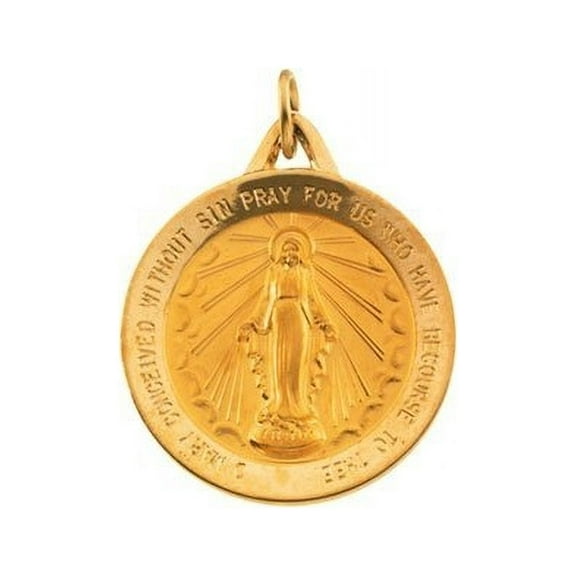 PicturesOnGold.com Miraculous Medal Female Adult Necklace Pendants - 14k Yellow Gold- 1/2 inch x 1/2 inch