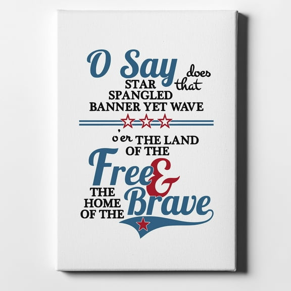 Star Spangled Banner - Home of the Brave - 8" x 10" - Decorative Canvas Wall Art - White Edge - 5/8" Gallery Wrapped