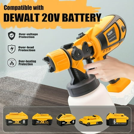 Cordless Paint Sprayer for DEWALT Battery - HVLP Electric Spray Paint Gun with 4 Nozzles, 1000ml Container, for Home Interior and Exterior Painting (Without Battery)