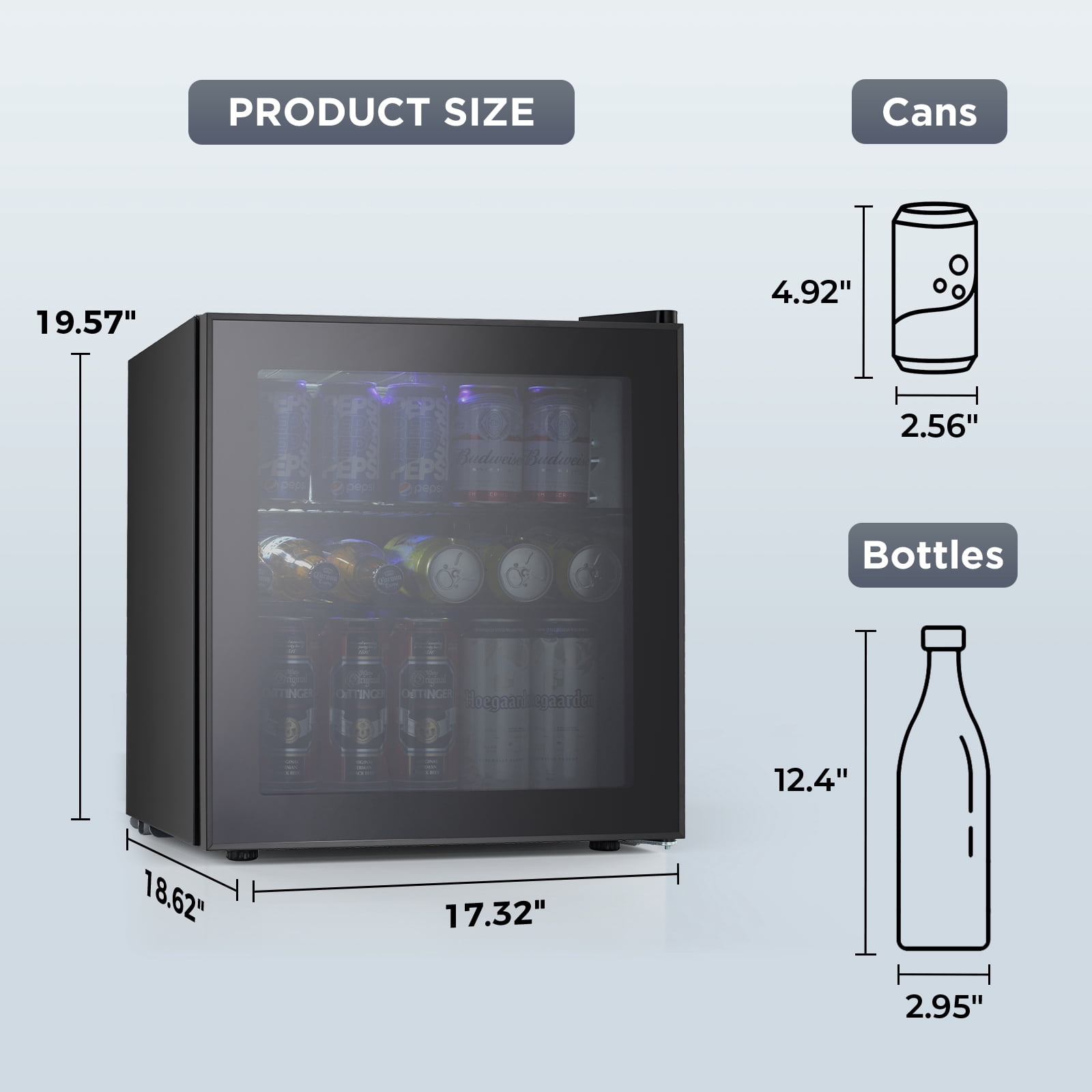 KNDKO 60 Can Beverage Refrigerator, 1.6cu.ft Mini Fridge Cooler with Glass Door for Beer/Soda/Wine