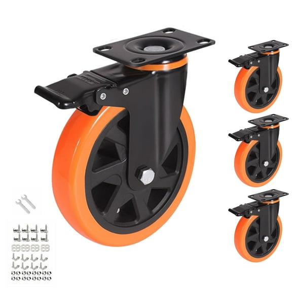 YAEMIKY 6" Caster Wheels Set of 4, Heavy Duty Plate Casters with Double Ball Bearings,Premium Polyurethane Swivel Caster Wheels for Cart,Furniture,Workbench（Hardware Included）