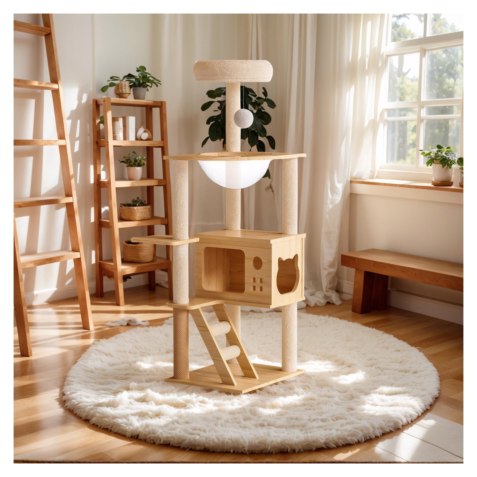 .8 Modern Cat Tower Wood Cat Tree Tower for Indoor Cats Cat Treewith Sisal-Covered Scratching Posts and Top Perch Cat Condo with Acrylic Hammock for Small Large Cats