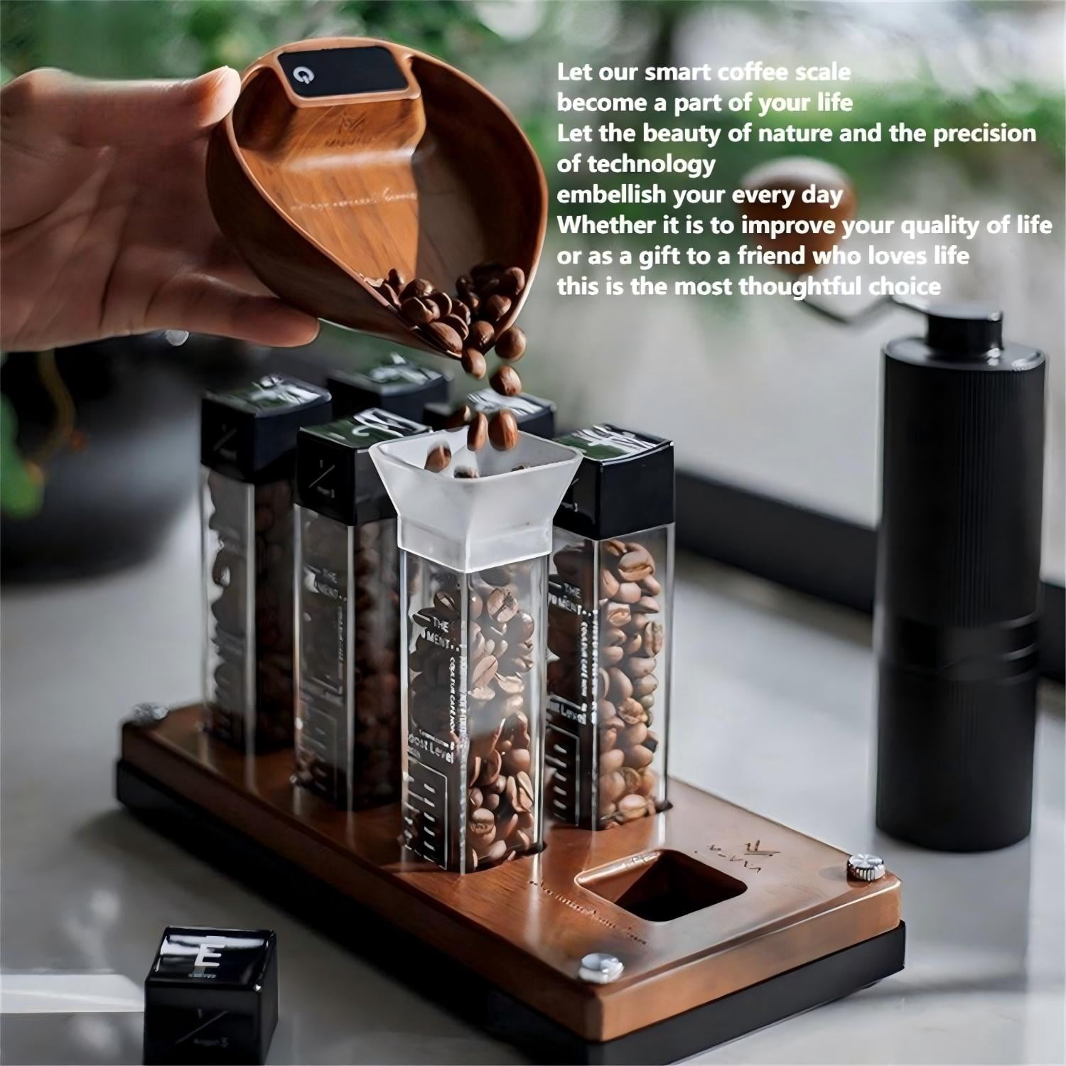 Mini Coffee Scale,Wooden Tea Scale, Coffee Scale, Espresso Scale,Weigh Digital Coffee Scale,USB Rechargeable 999g/0.2g Tea Coffee Scale,Wooden Electronic Scale with LED Display