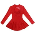 thumbnail image 3 of Eandarui Womens Long Sleeve Skirted Leotard Dresses Figure Skating Gymastics Ballet Dancer Costume Red S, 3 of 7