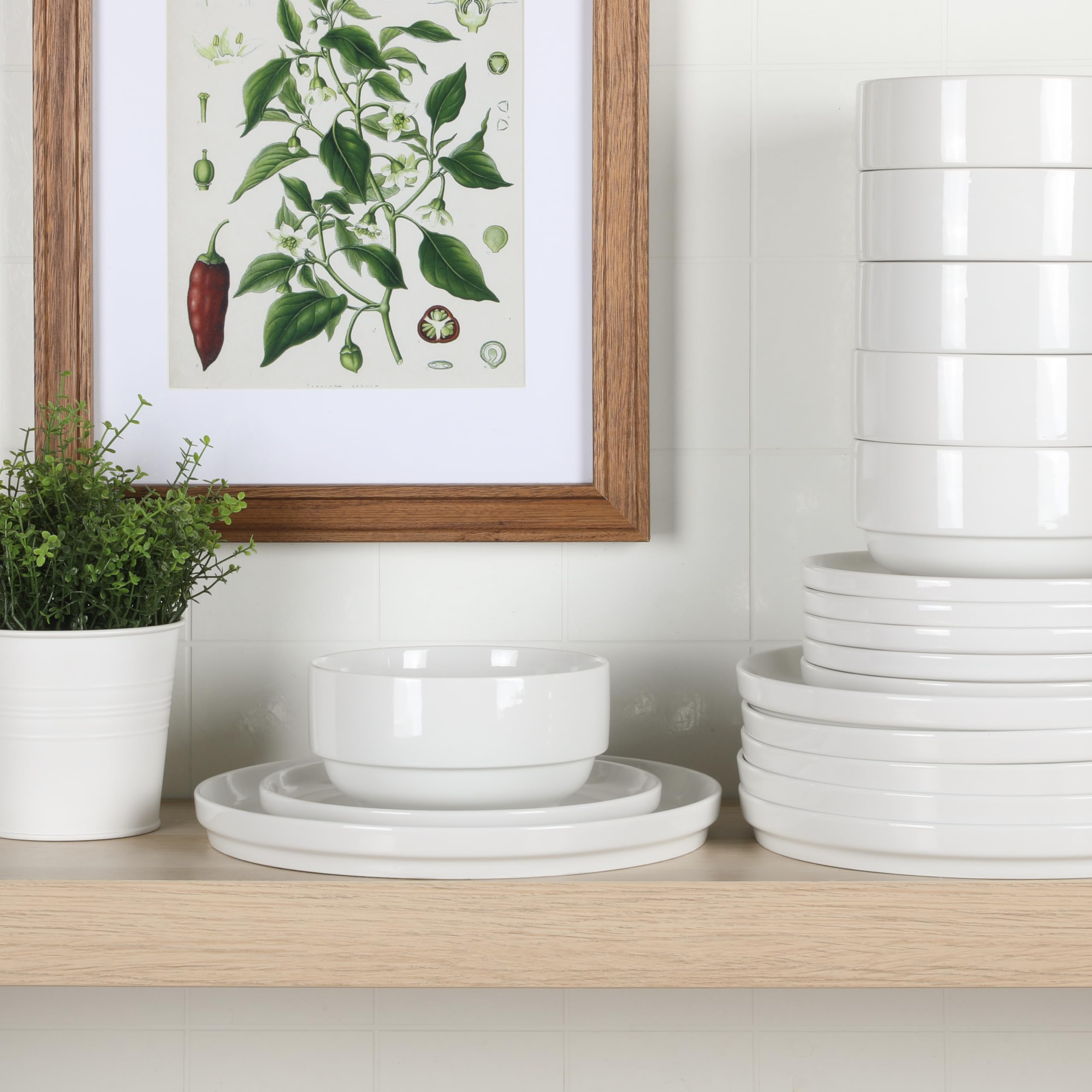 Home Zen Buffet White Porcelain Dinnerware Set for 4 with Square Plates, Bowls, Mugs, Chip and Scratch Resistant, Dishwasher and Microwave Safe, 16 Piece