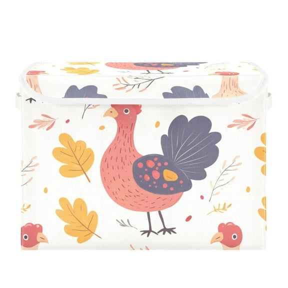 Cute Turkeys Autumn Leaves Thanksgiving Foldable Storage Bin with Lid and Handle Collapsible Storage Box 16.5 x 12.6 x 11.8 inches