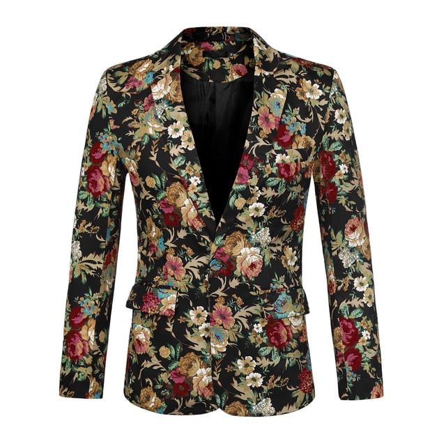 Chaqueta De Traje De Hombre Slim Fit Con Estampado Floral De Un Botón Chaqueta De Baile Chaqueta Deportiva dorado 34