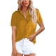 thumbnail image 2 of Camisas con botones para mujer, cuello en V, satén, casual, manga larga/corta, blusas lisas, blusas de trabajo de oficina con bolsillo, 2 of 5