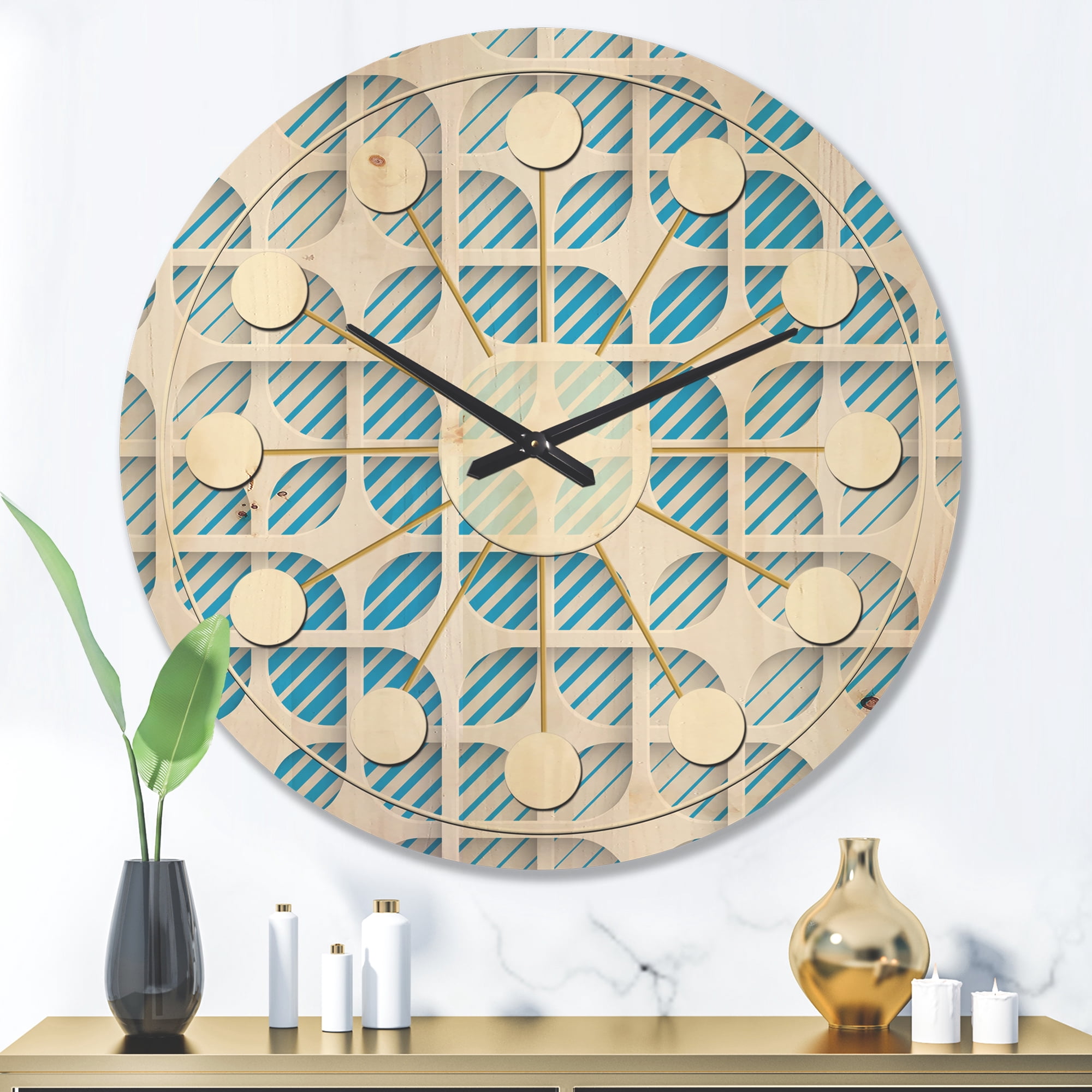 Designart '3D Blue and White Pattern II' Mid-Century Modern Wood Wall Clock