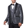 thumbnail image 4 of INSPIRE CHIC Blazers para Hombre Chaquetas de Traje de Lentejuelas Brillantes Metálicas de Cuadros Argyle L Plata, 4 of 5