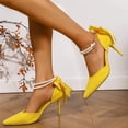 thumbnail image 6 of SCHUHLAND Women's Yellow Stiletto Pumps with Pearl Ankle Strap, Pointed Toe, Bowtie, 8.5cm Thin High Heels for Dress/Wedding, 6 of 16