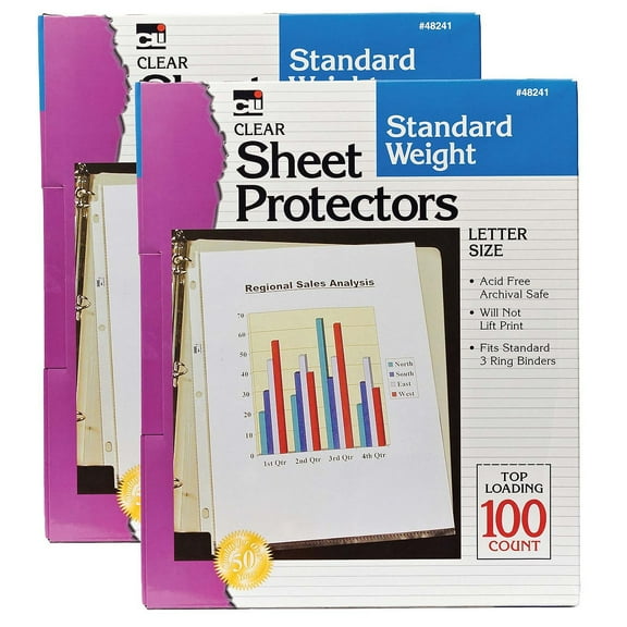 Charles Leonard Sheet Protectors, Clear, Standard Weight, Letter Size, 100 Per Box, 2 Boxes