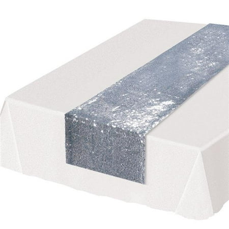 

11.25 in. x 6 ft. 3 in. Sequined Table Runner Silver - Pack of 12