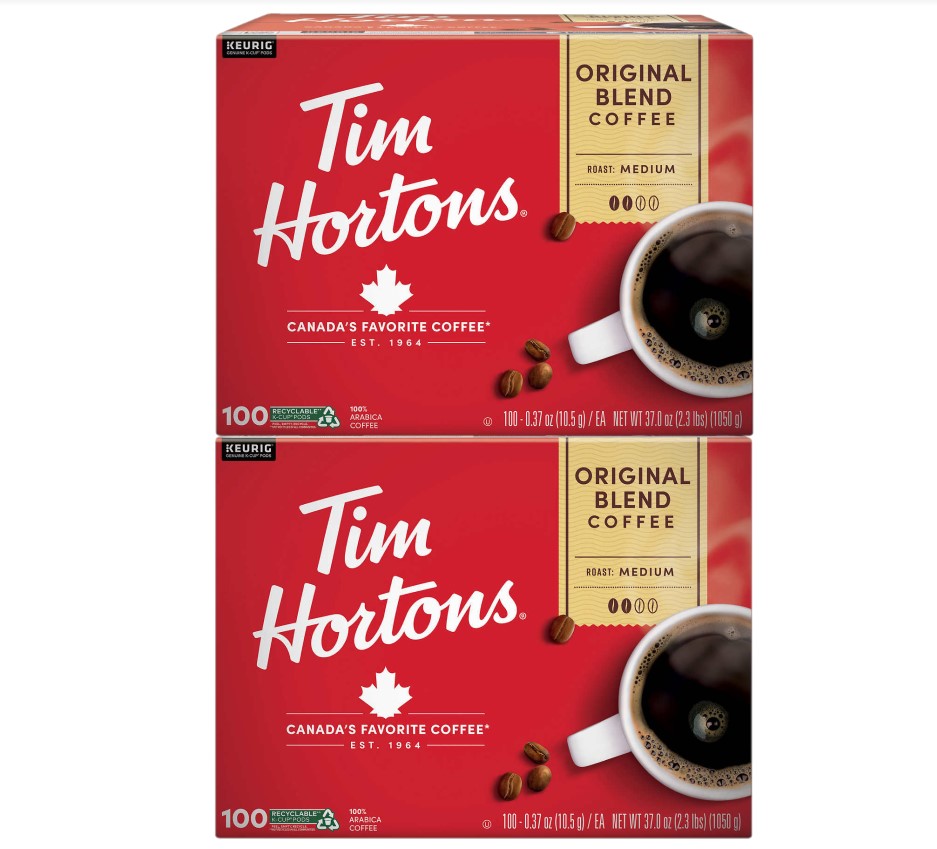 2 Pack Tim Hortons Coffee Original Blend KCup Pod, 100 Count