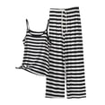 thumbnail image 2 of Xdegoge Two Piece Outfits for Women Spaghetti Strap Sleeveless Cami Top and Wide Leg Pants Set Casual Lounge Sleepwear Striped Pattern Soft Summer Pajamas, 2 of 5
