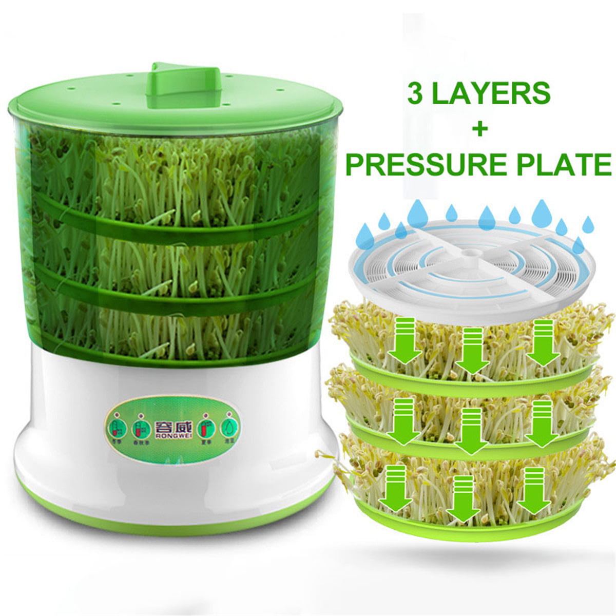 Details about   Household 2 Layers Bean Seed Cereal Sprouts Machine Large Capacity 110V 60Hz 20W 