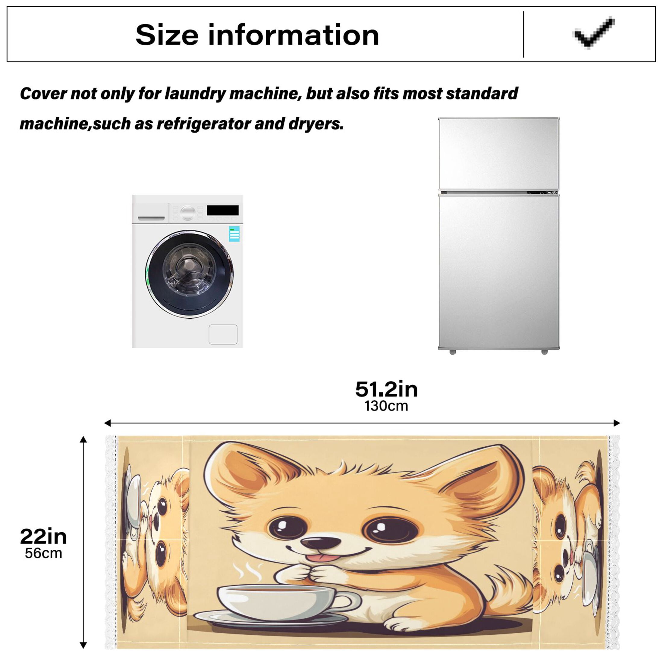 Cartoon Cute Dog Drink CoffeeWasher and Dryer Covers Dust-Proof and Oil Resistant Fridge Cover with 4 Storage Pockets Washing Machine Top Cover for Laundry Kitchen Home 51.2 x 22 In