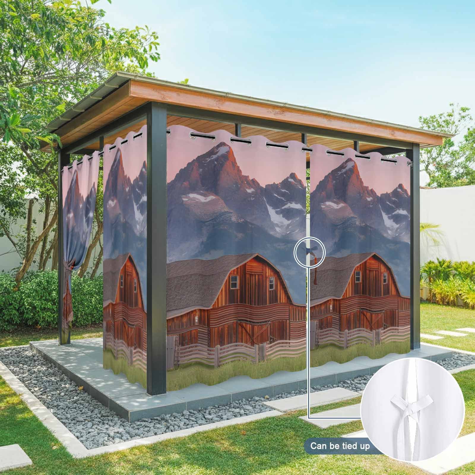 Nature Outdoor Curtains for Patio, Red Barn Rustic Mountain Farmhouse Scenery Sunshade Privacy Drapes Grommet Waterproof Outside Curtains for Porch/Cabana/Balcony 54"x 108", 1 Panel
