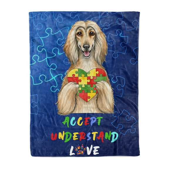 Autism Awareness Afghan Hound Accept Understand Love Cozy Fleece Blanket Dog Lover Warm Soft Throw Blanket - 12003