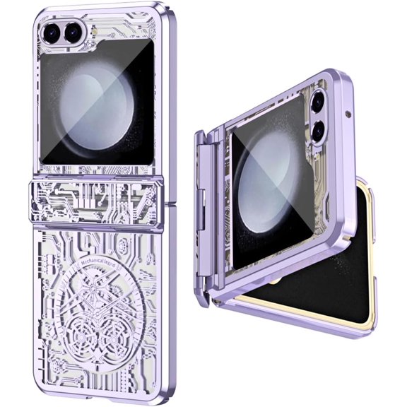 Clear Case Compatible for Samsung Galaxy Z Flip 5, Galaxy Z Flip 5 Case with Hinge Protection, Anti-Drop Ultra-Thin Girly Women Mechanical Legend Phone Case for Galaxy Z Flip 5 2023 (Purple)