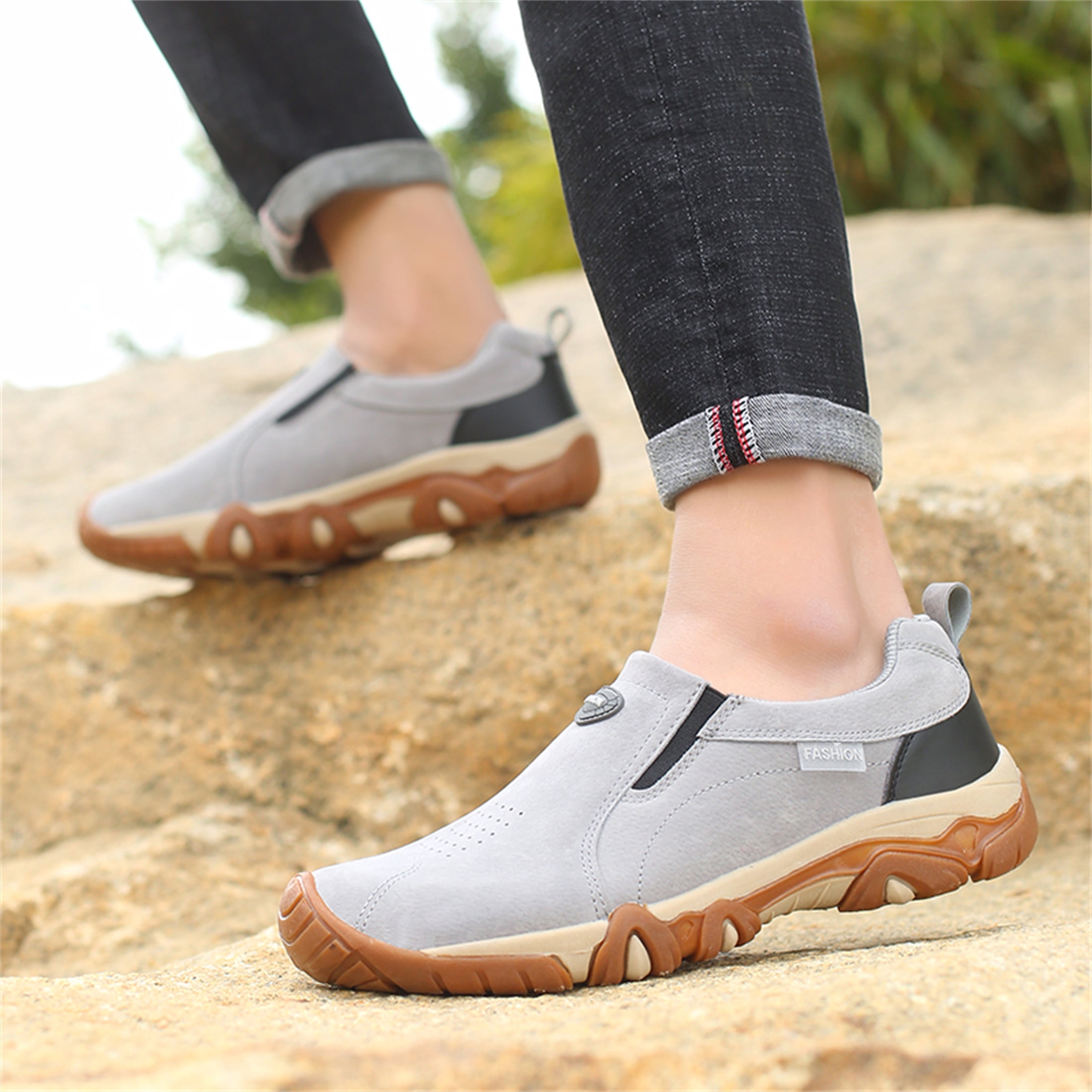 LASUDRAA Mens Outdoor Hiking Shoes Breathable Cushioned Anti-Slip Trailing Sneakers for Trekking Walking Camping
