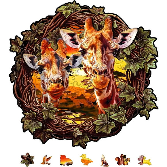 200Pcs Giraffe Wooden Jigsaw Puzzles for Adults 28.1x27.9cm/11.06x10.98inch Wood Puzzles Unique Shaped Wooden Puzzles Animal Colorful Jigsaw Puzzles for Birthday Gifts