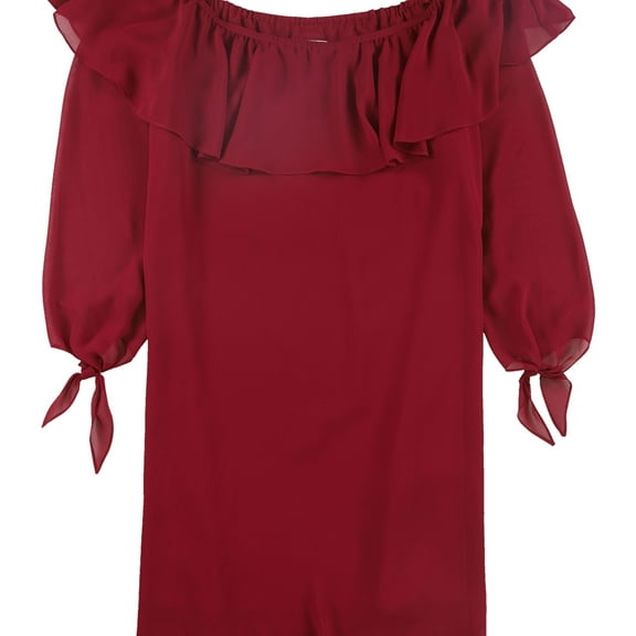 maison Jules Womens Ruffled Off The Shoulder Shift Dress, Red, Medium