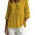 thumbnail image 3 of Women's Doll Collar Eyelet 3/4 Sleeve Peplum Blouse Yellow L, 3 of 7