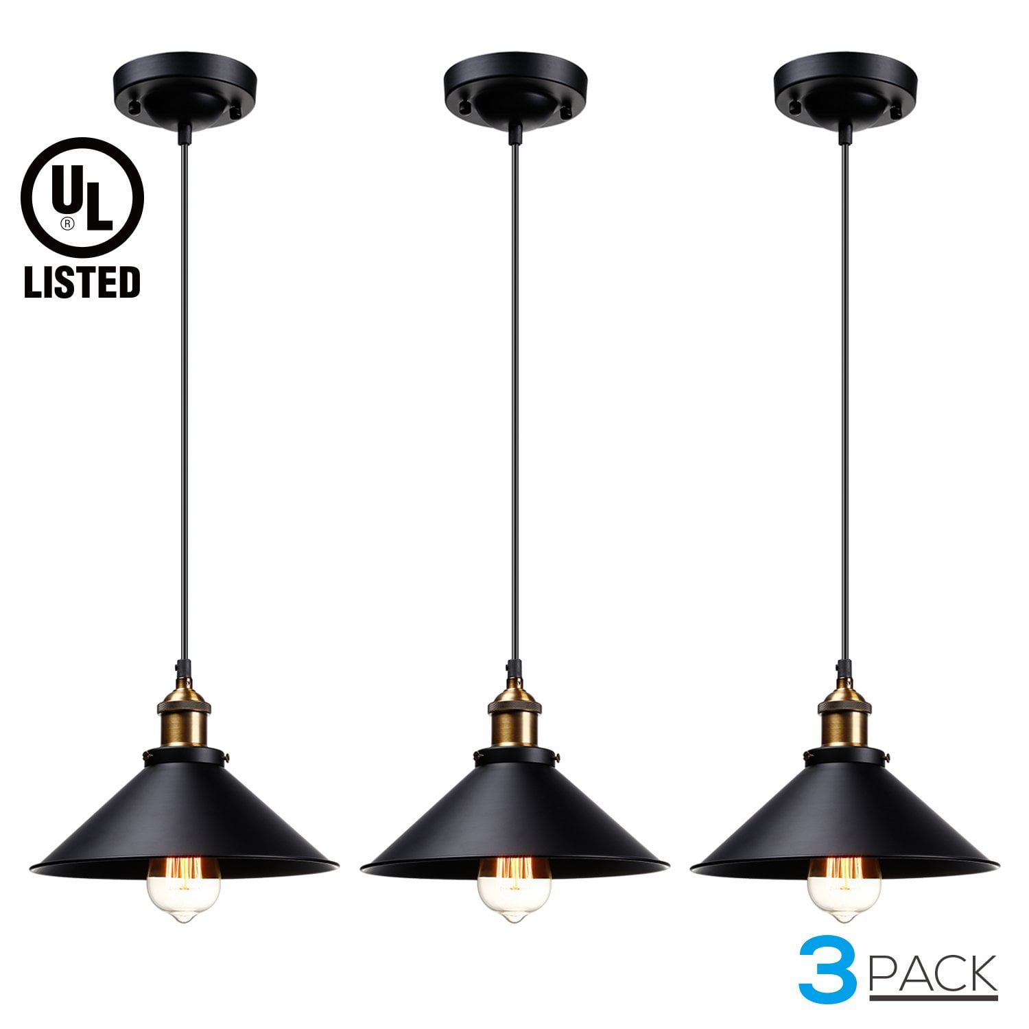 Leonlite 3 Pack Industrial Pendant Lighting For Kitchen Pendant