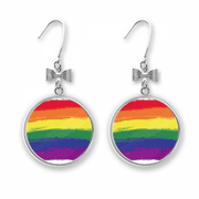 Stippling Rainbow LGBT Bow Earrings Drop Stud Pierced Hook