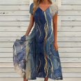 thumbnail image 4 of GYUJNB Robe Maxi d'Été pour Femmes Décontractée Boho Florale Col en V Manches Courtes Fendue Plage Longues Robes, Bleu, 4 of 4