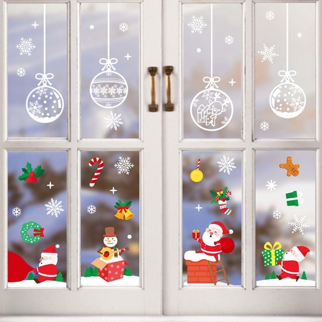Decoración navideña Árbol de Navidad Ancianos Muñeco de nieve Copo de nieve Pegatina estática Combinación Decoraciones navideñas familiares Wmkox8yii fhajkh3444