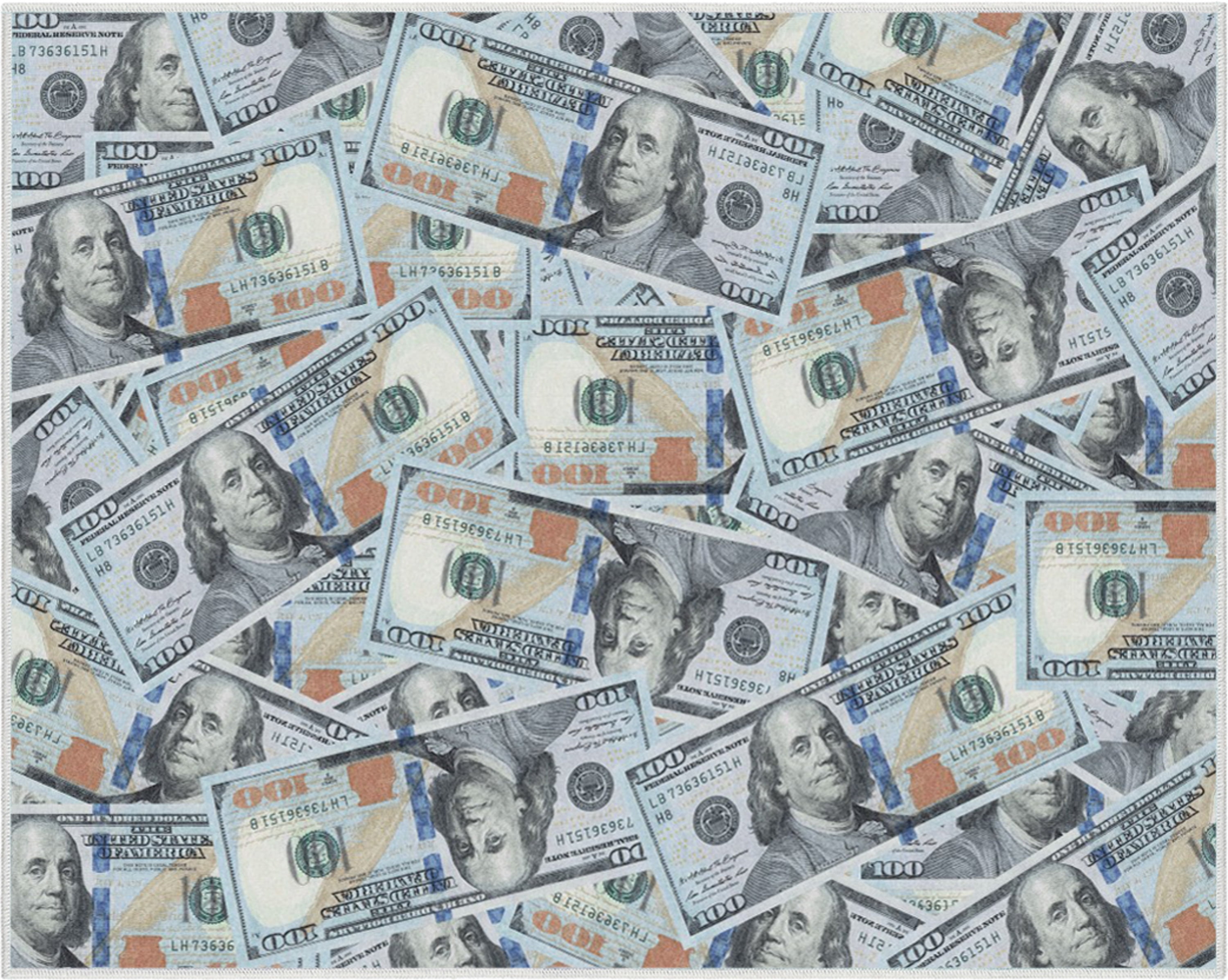 Well Woven Money Dollar Front Novelty Novelty Green Blue 9'10" x 13' Area Rug