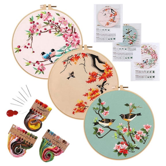 3 Pack Embroidery Kit for Beginners, Kits for Adults Include 3 Embroidery Cloth with xc8059