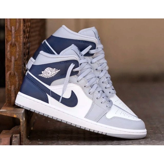 N I-K-E A i r-Jor-dan 1 Mid White Wolf Gray Midnight Navy DQ8426-104 Mens Multi Size