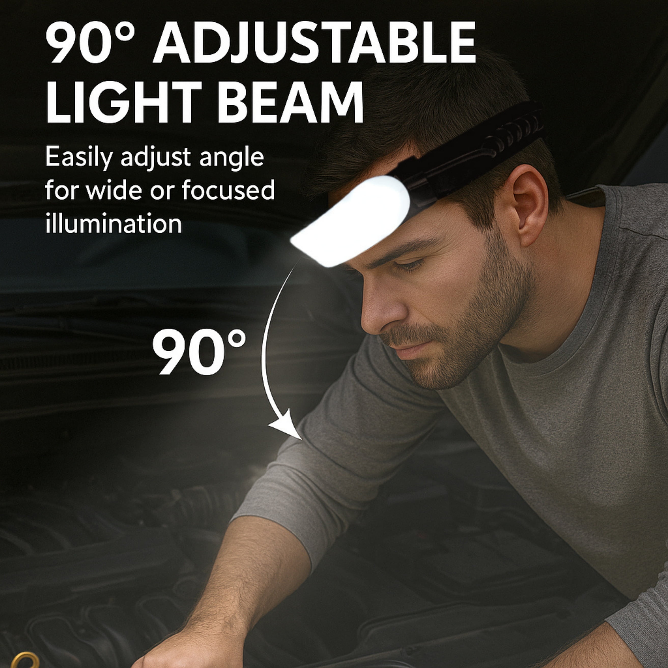 DecorX Headlamp Rechargeable 1500 Lm LED for Adults, 230° Wide Beam, Adjustable Light Bar, 5000mAh Battery, IPX6 Waterproof + Multitool