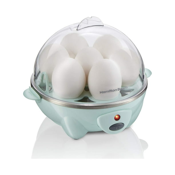 Hamilton Beach Hervidor de huevos eléctrico 3 en 1 para huevos duros, cazador furtivo, máquina para hacer tortillas y vaporizador de verduras, capacidad para 7, menta (25504)