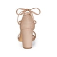 thumbnail image 2 of BLISSFUL STEP Women's Sandals Solid Summer Block Heels Lace up Sandals Nude 6.5, 2 of 7