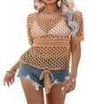 thumbnail image 2 of Femmes Cover-up Manches Courtes Col Rond Évidé Laçage en Vrac Été Beachwear, 2 of 7