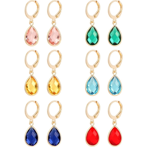 YMCSTONEMA 6 Pairs Leverback Drop Dangle Earrings Set Multicolor Round Teardrop Cz Hoop Earrings 8Mm For Women[H3537]
