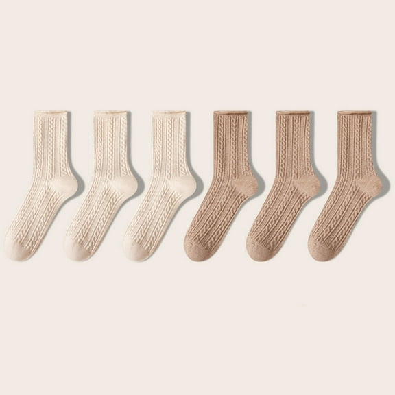Viluyesy Womens Crew Socks 6-Pairs, Cotton Breathable Stretch Comfort Casual Solid Basic Socks Beige