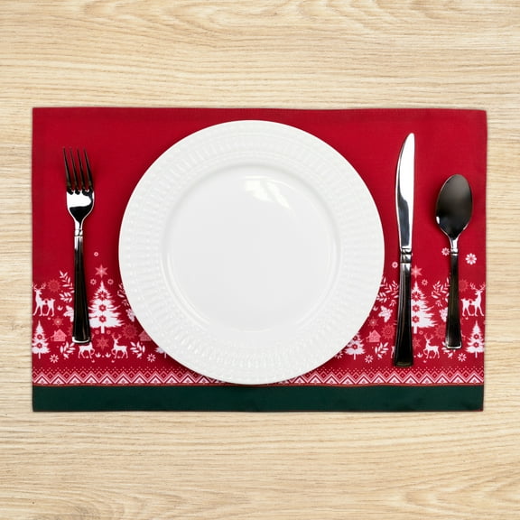 Northlight Reindeer and Snowflakes Rectangular Christmas Placemats- 18" - Set of 4