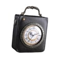 thumbnail image 4 of Bolso de hombro de cuero para mujer, bolso de viaje, ligero, moderno, estilo retro, con forma de reloj. Negro, 4 of 9