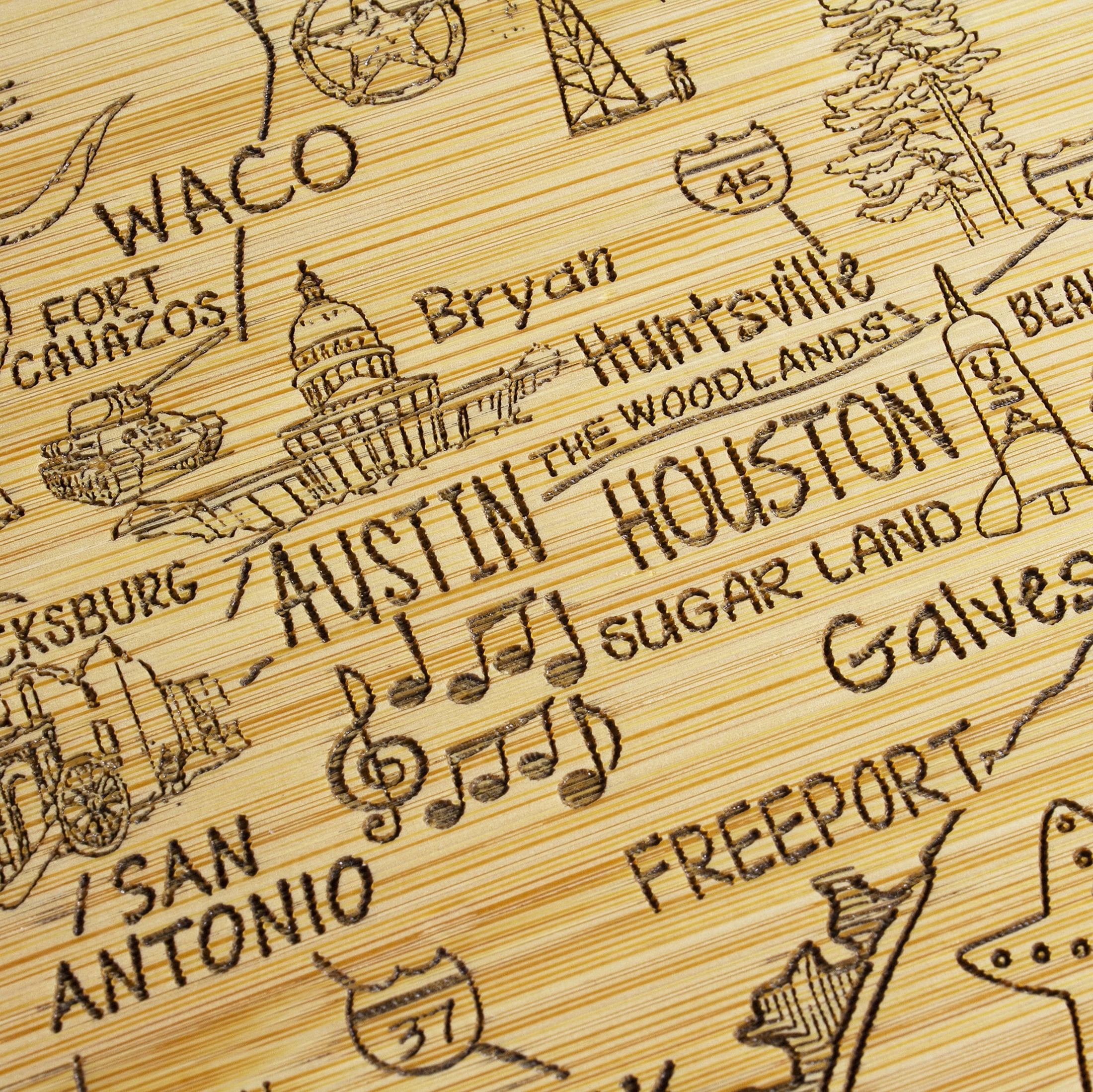 (2 pack) TB Home Texas State Bamboo Wood Cutting Board and Charcuterie Serving Platter, 13” x 11”