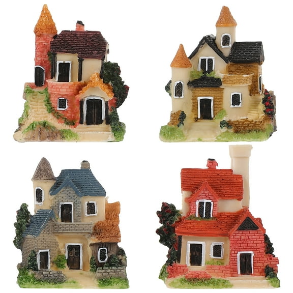 FRCOLOR 4pcs Resin Tiny House Adornment Resin Small House Ornament Micro Landscape Ornament