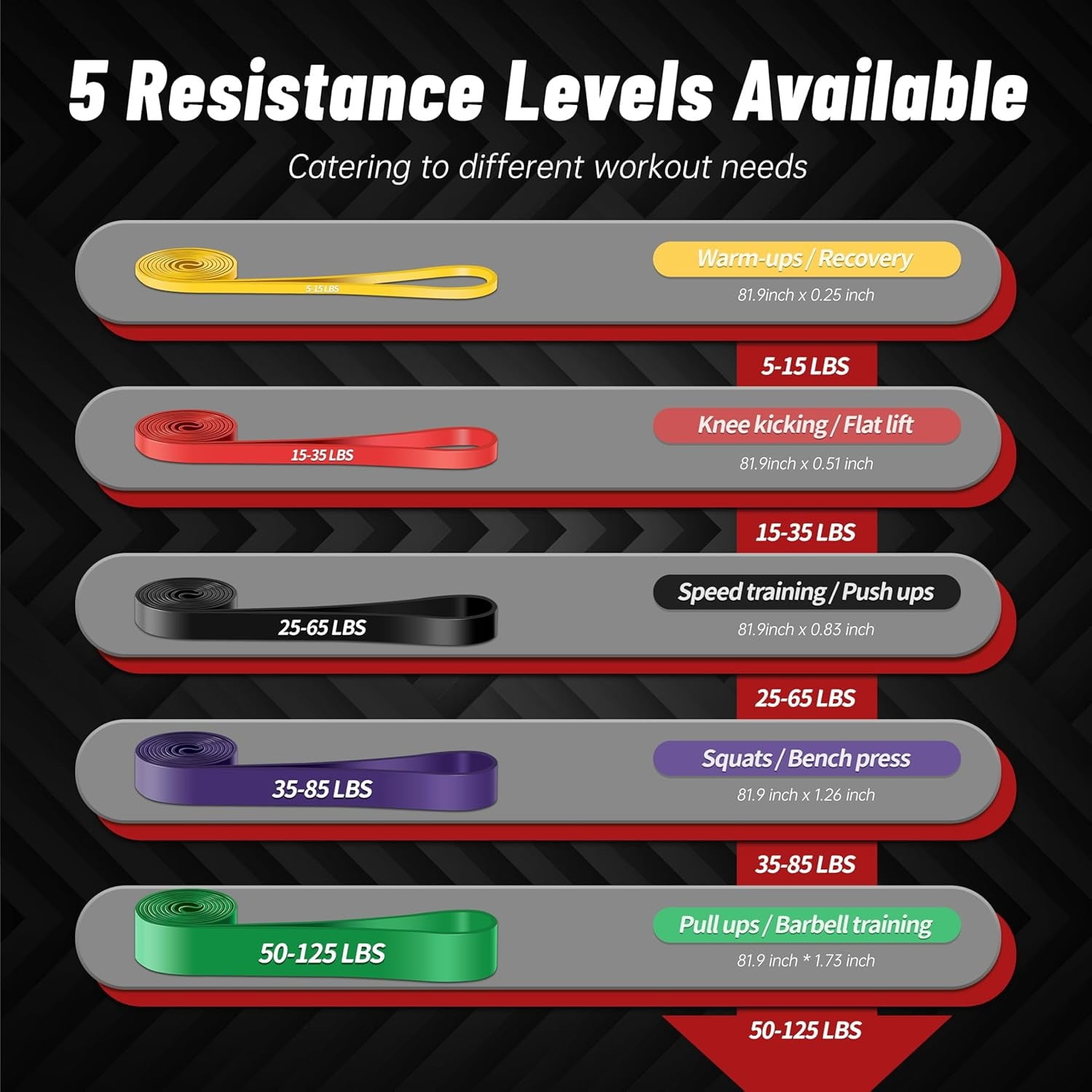 Pull Up Assistance Bands, 5-Level Resistance Bands for Working Out, Pull Up Bands for Men & Women, Exercise Bands for Full-Body Training, Fitness, Physical Therapy, Stretch Workout Bands at Home, Gym