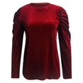 thumbnail image 3 of VISALY Women's Puff Long Sleeve Velvet Tops Base Layers Crewneck Blouses Stretchy Slimming Shirts Trendy Dressy Casual Blouses Elegant Office Shirts Fall Classy Work Holiday Party Outfit Wine S, 3 of 9