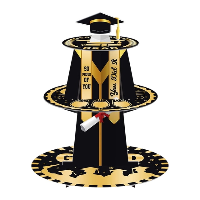 Soporte para pastel de graduación, estante para postres, gran capacidad, multiusos, regalo de graduación, accesorios para fotos, resistente, negro y