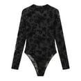 thumbnail image 4 of Ujnder Women's Nightgowns Lace Mesh Flocked Print Long Sleeve Jumpsuit Lightweight for Loungewear Black S, 4 of 6