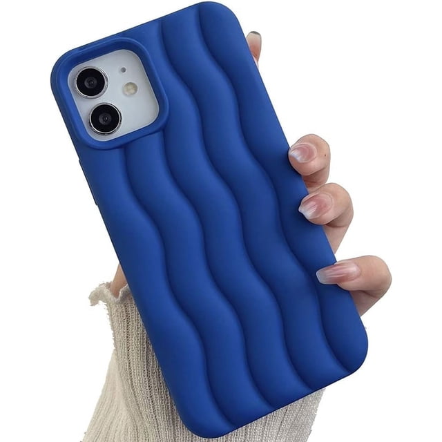Funda para iPhone con diseño de ondas 3D y bordes rizados, de silicona suave, fina, a prueba de golpes (azul, iPhone 13 Pro Max)